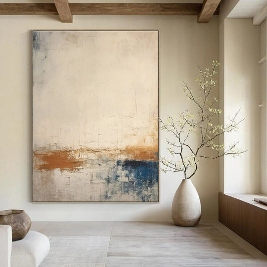 Neutral Tones with Brown & Blue - Abstract Minimalist Acrylic On Canvas CT1343