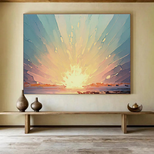 Radiant Sunset Burst Over Water Painting On Canvas DKH665