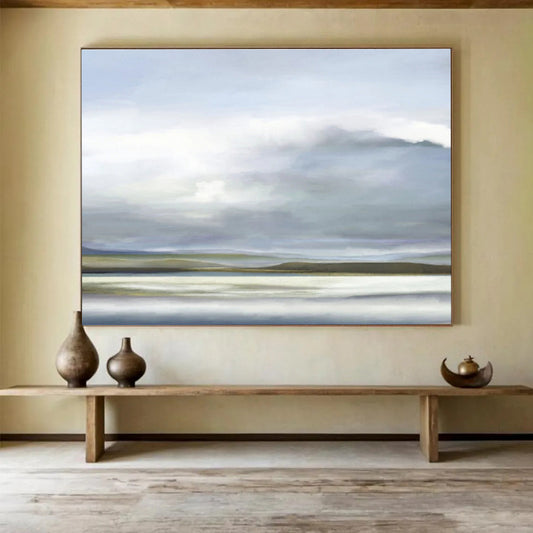 “Soft Hues: Tranquil Landscape” Minimalist Landscape Painting On Canvas DKH360
