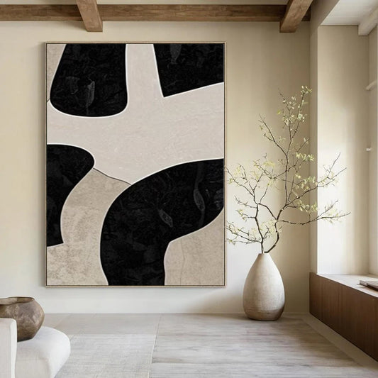 “Black - Beige Geometric Puzzle” – Abstract Geometric Painting CT1099