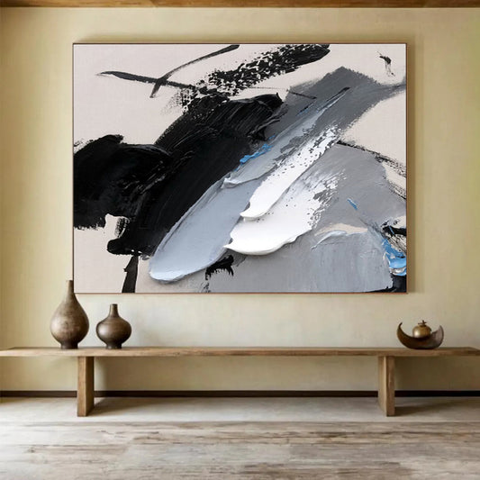 Bold Black and Gray Abstract Painting On Canvas DKH310