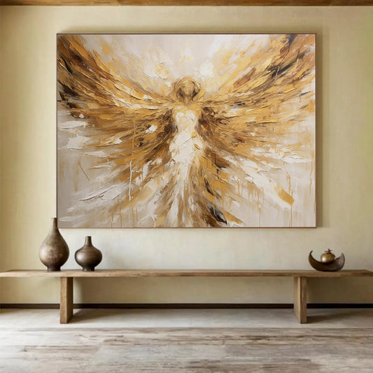 “Golden Winged Angel” Impasto Spiritual Painting On Canvas DLZ082