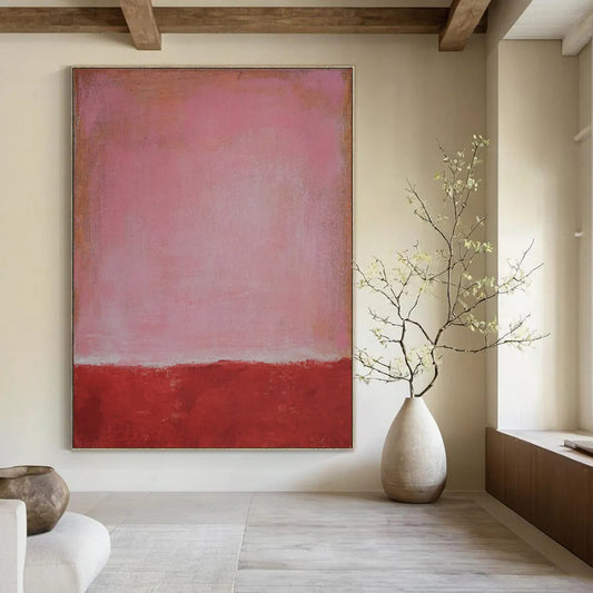 “Pink & Red Color Field” - Abstract Painting On Canvas CT2321
