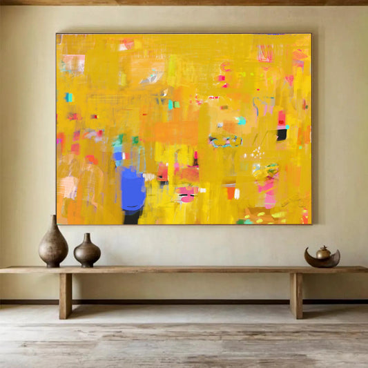 Bold Yellow Abstract Energy - Vivid Hues and Dynamic Marks Painting On Canvas DKH038