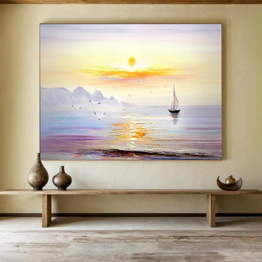 Sunset Sea Sailboat - Impressionist Seascape Painting On Canvas DLZ181