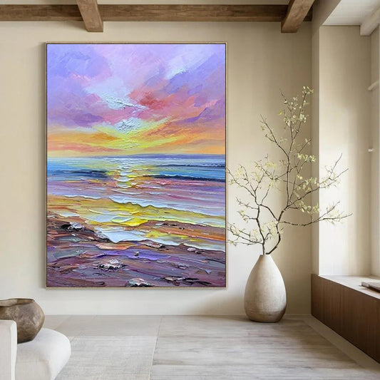 “Colorful Sunset sea - Purple, Orange, Blue Sunset Beach Scene” Painting On Canvas DTP261