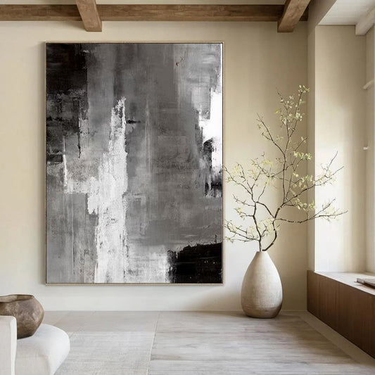 “Monochrome Gray Abstract Layers” – Abstract Expressionist Painting CT1124