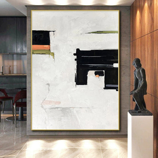 “Minimalist Black - White Geometric Shapes” Abstract Acrylic Art CT0327