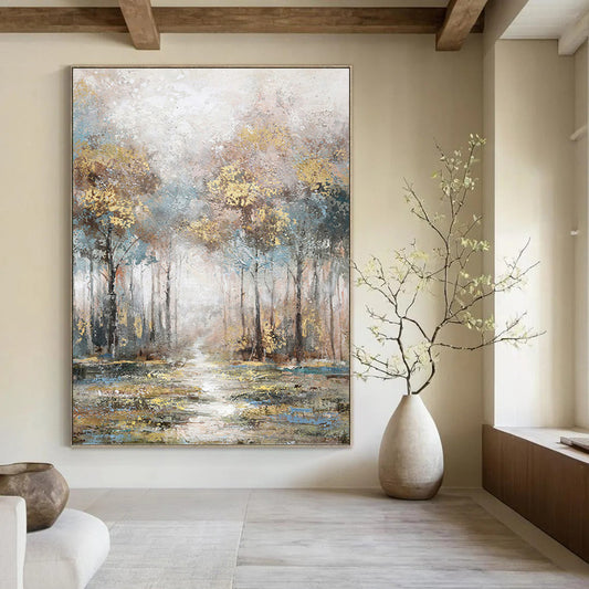 Misty Forest Path in Soft Tones - Landscape Painting On Canvas DKH1433