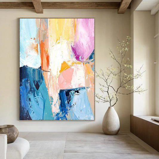 “Color - Clash Harmony” - Blue, Orange, Pink Dynamic Abstract Shapes Painting On Canvas DTP280