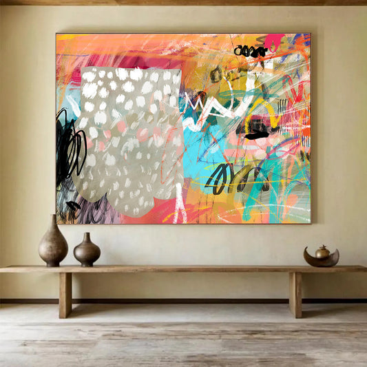 Colorful Abstract Doodles - Energetic Marks and Playful Symbols Painting On Canvas DKH068