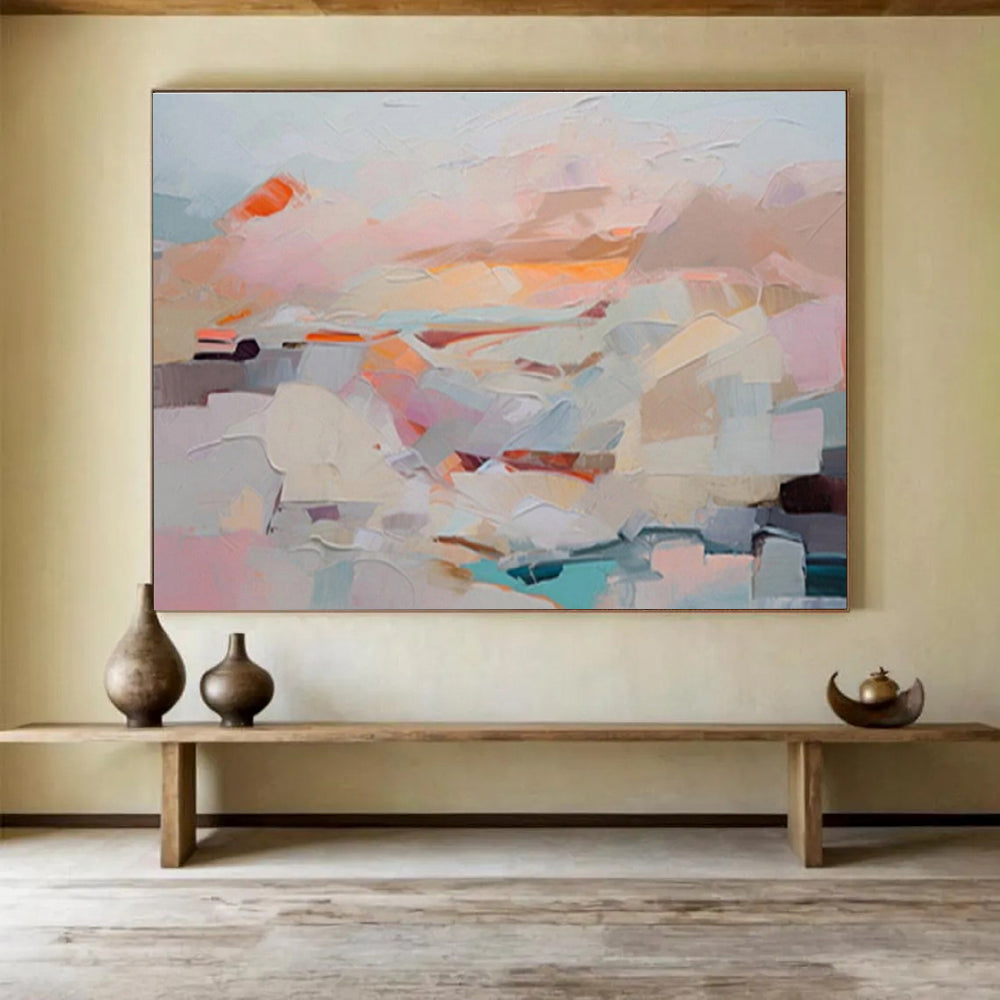 “Soft Color Block Landscape” Abstract Tonalist Painting On Canvas DKH410