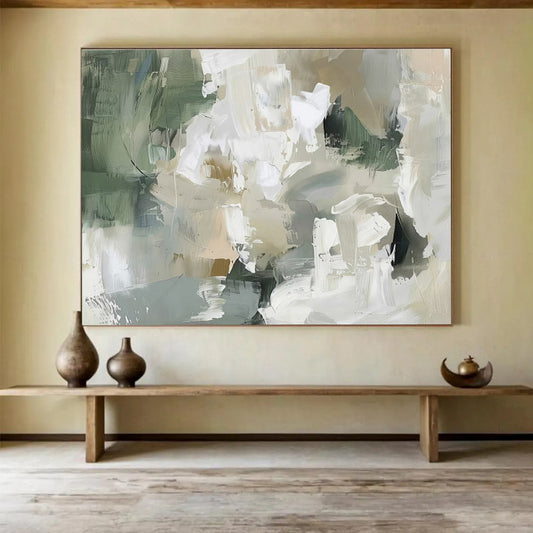 Soft Greens Whites Ethereal Abstract Shapes Painting On Canvas DKH235