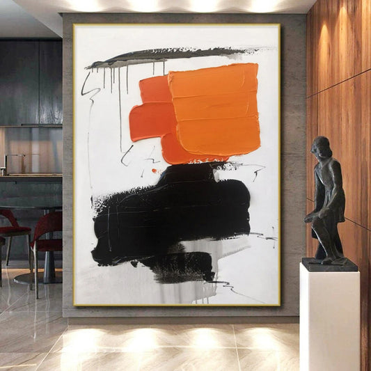 “Orange - Black - White Bold Compositions” ,Abstract Acrylic Painting CT0802