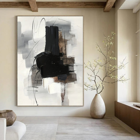 Monochrome Abstract Forms - Minimalist Abstract Painting On Canvas DKH1280