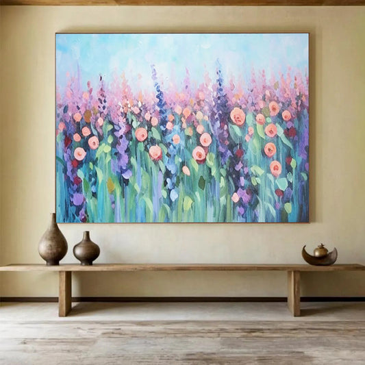 Pastel Flower Field - Impressionist Floral Painting On Canvas DLZ229