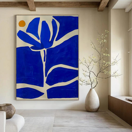 “Blue - White Floral Abstract” ,Abstract Floral Acrylic Painting CT0949