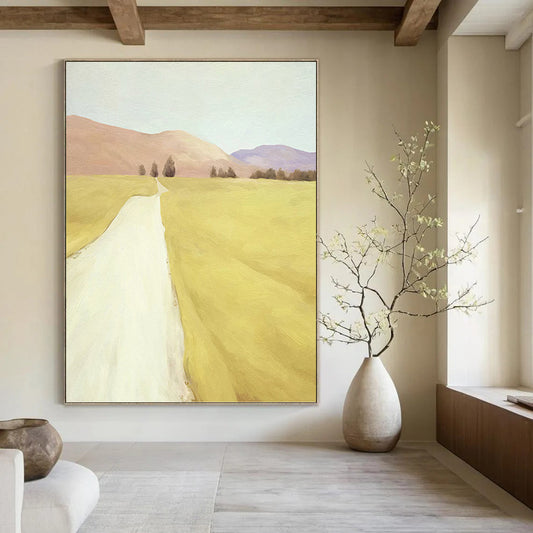 Yellow Field and Path in Soft Tones - Landscape Painting On Canvas DKH1415