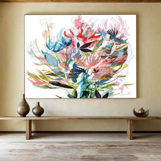 “Colorful Floral Burst” Botanical Abstract Painting On Canvas DLZ138