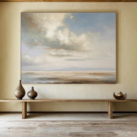 “Soft Clouds & Calm Sea” Impressionist Landscape Painting On Canvas DKH334