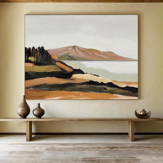 “Coastal Calm” - Brown, Green, Blue Landscape Oil Painting On Canvas DKH729
