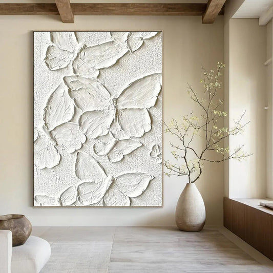 White Textured Butterflies on White - "Whimsical Wings" - 3D Textured Painting CT1468