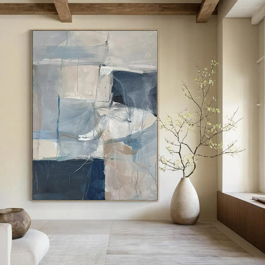 Soft Blue and Gray Blocks - Abstract Gouache Painting CT1218