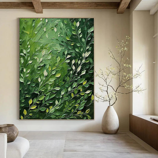 Green Leafy Impasto - Nature - Inspired Impasto Painting On Canvas CT2284
