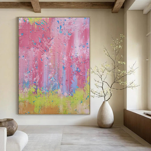 Pink - Green Color Splash - Abstract Color - field Acrylic Painting CT1402