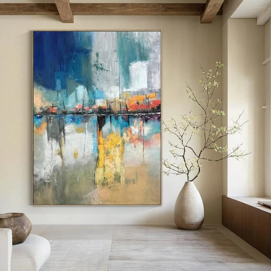 “Colorful Abstract Cityscape Reflection” - Abstract Painting On Canvas CT2331