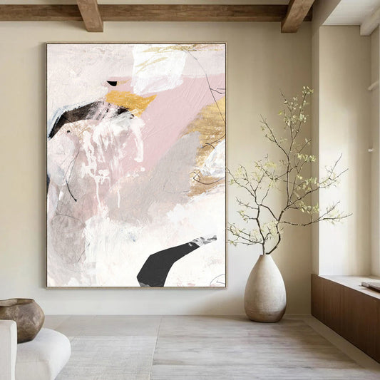 “Elegant Pink - Gray - Gold Abstract” - Contemporary Abstract Painting On Canvas DTP188