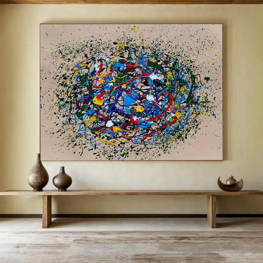 Colorful Concentric Splatter Abstract Painting On Canvas DKH304