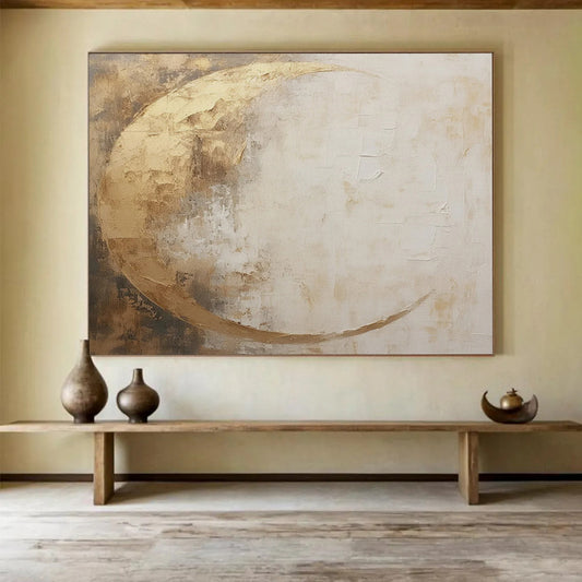 “Gilded Crescent Moon” Abstract Celestial Painting On Canvas DLZ081