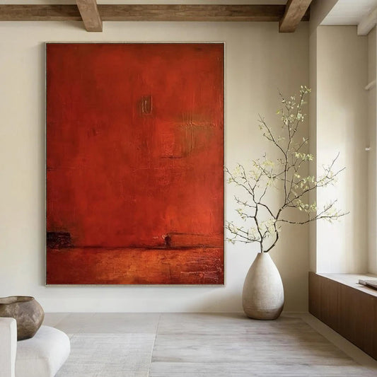 “Deep Red Monochromatic Textured Canvas” - Expressive Abstract Painting On Canvas DKH1117