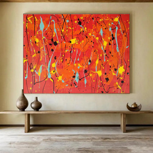 Vibrant Red and Yellow Drip Painting On Canvas DKH286