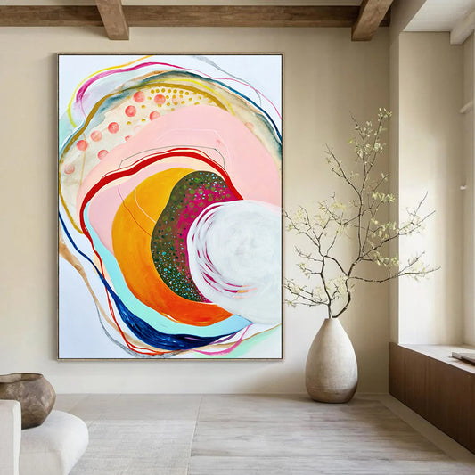 Colorful Curves, Layered Circles - "Rainbow Vortex" - Abstract Expressionist Painting CT1848