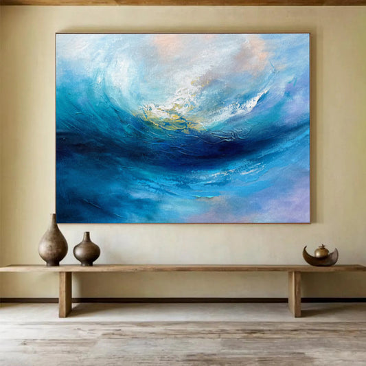 Blue Ocean Wave Impasto Painting On Canvas DKH281