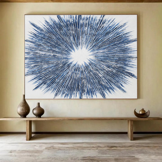 Radiating Blue Lines Star - like Painting On Canvas DKH212