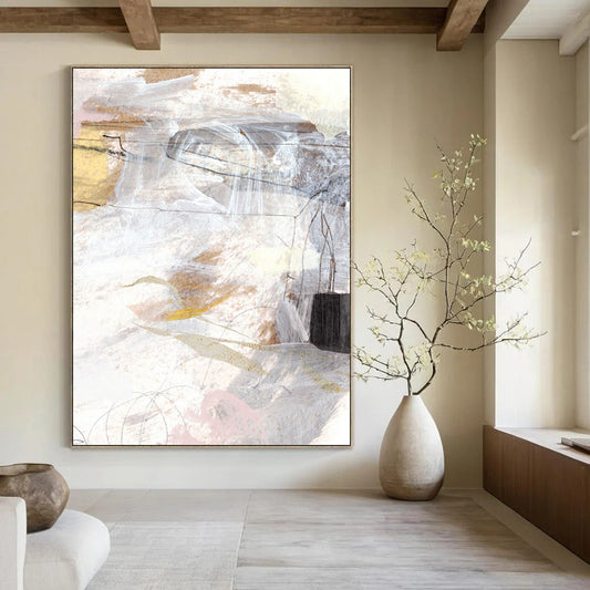 “Neutral Tones Abstract Mosaic” - Beige, Gray, White Abstract Painting On Canvas DTP212