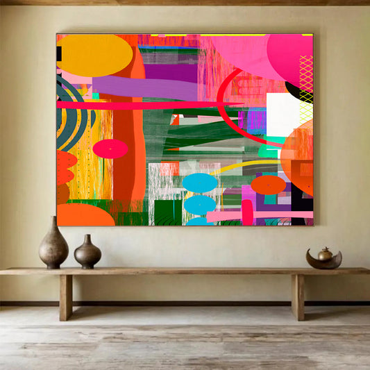 Colorful Geometric Collage “Vibrant Geometric Carnival” Painting On Canvas DKH082
