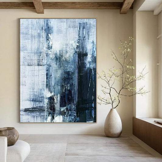 “Blue - Gray Abstract Cityscape” - Abstract Painting On Canvas CT2343
