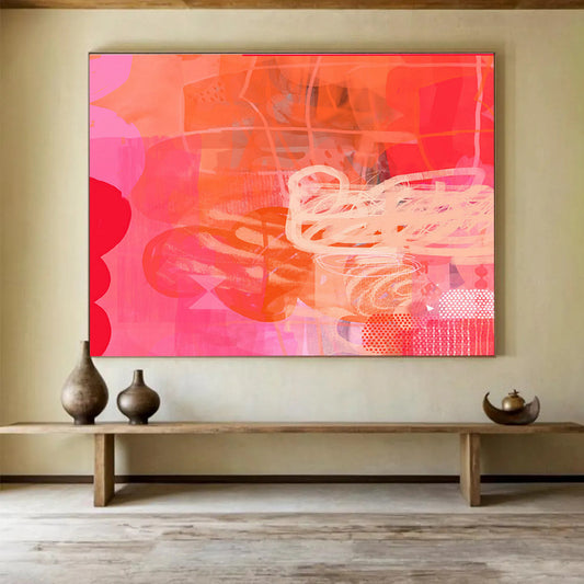 Pink and Orange Abstract - Bold Hues and Expressive Marks Painting On Canvas DKH067