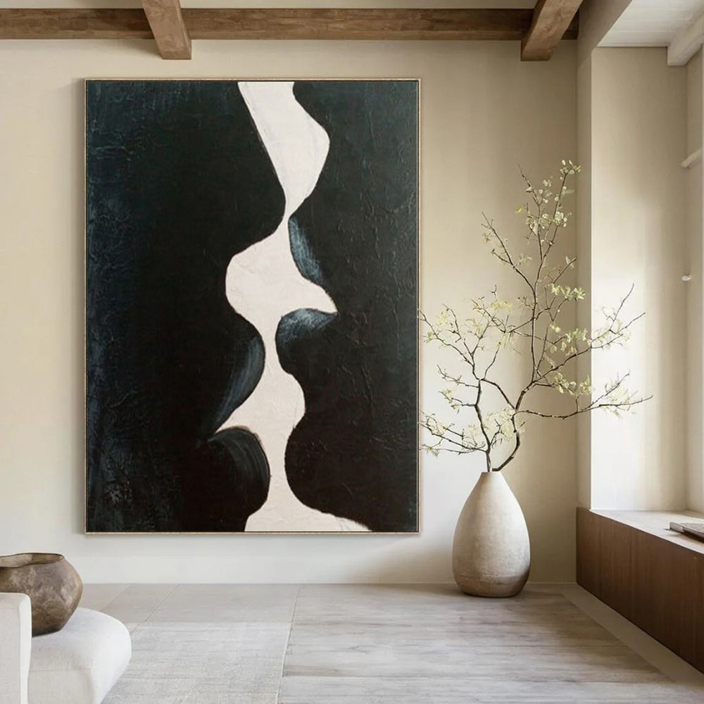 “Black - White Abstract Kiss” – Minimalist Figurative Painting CT1199