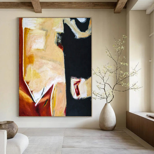 “Warm Tones Abstract - Oranges, Yellows, and Bold Blacks” Painting On Canvas CT2383