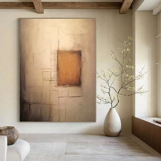 Beige, Brown & Grey Geometry - Abstract Geometric Oil On Canvas CT1300