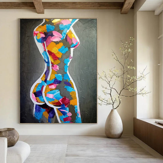 “Color - Blocked Feminine Form” - Colorful Abstract Female Body Painting On Canvas CT2188