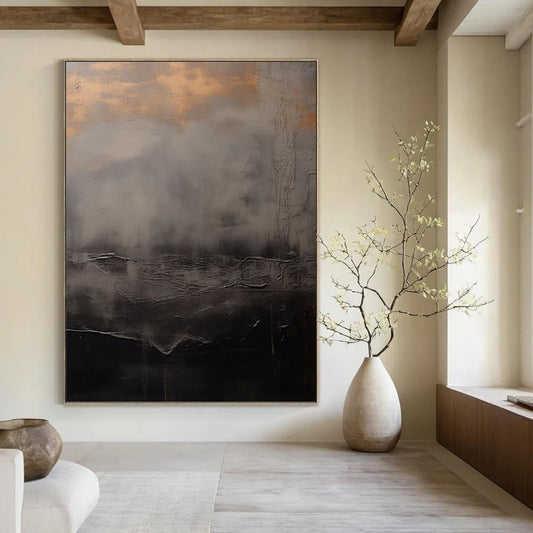“Moody Gray Textured Landscape” - Atmospheric Abstract Painting On Canvas DKH1662