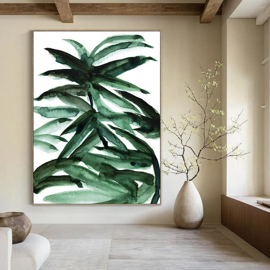 “Vibrant Green Palm Leaves” - Green Watercolor Painting On Canvas DTP243