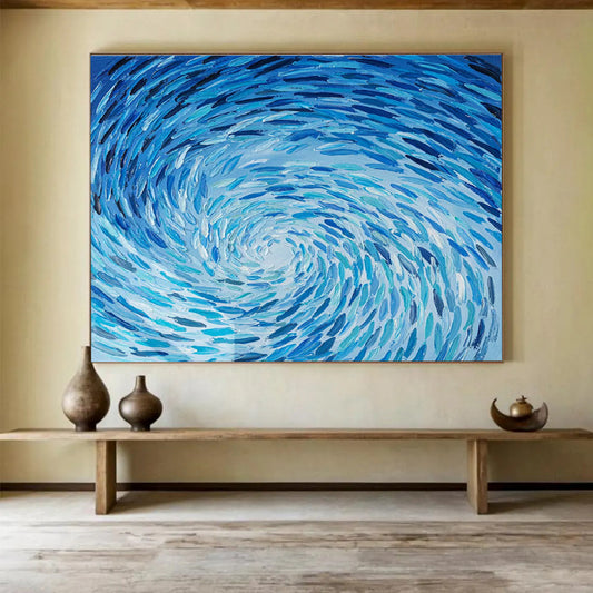 “Swirling Blue Vortex” - Dynamic Abstract Painting On Canvas DKH789