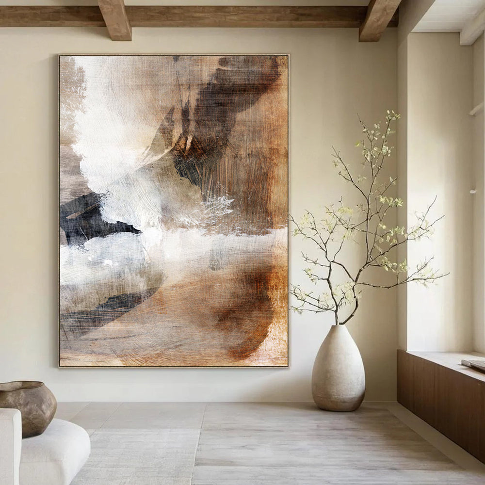 “Earthy Abstract Textures” - Brown, White, and Black Abstract Painting On Canvas DTP209